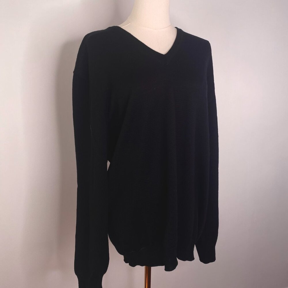 Merino Wool Black V-Neck Sweater - Strada Italy